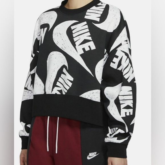 Nike Women Icon Clash Black/White Fleece Crop Crew Pullover - Picture 7 of 7